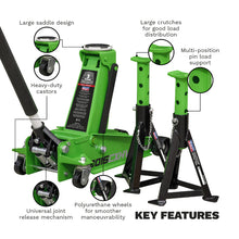 Load image into Gallery viewer, Sealey Trolley Jack 3 Tonne, Super Rocket Lift &amp; Axle Stands (Pair) 3 Tonne Capacity per Stand-Hi-Vis
