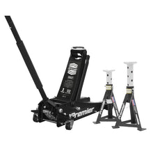 Load image into Gallery viewer, Sealey Trolley Jack 3 Tonne &amp; Axle Stands (Pair) 3 Tonne per Stand Combo - Black/White
