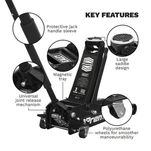 Sealey Trolley Jack 3 Tonne Low Profile Rocket Lift Black