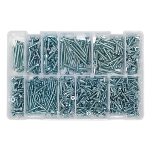 Sealey Self-Tapping Screw Assortment 600pc Countersunk Pozi Zinc