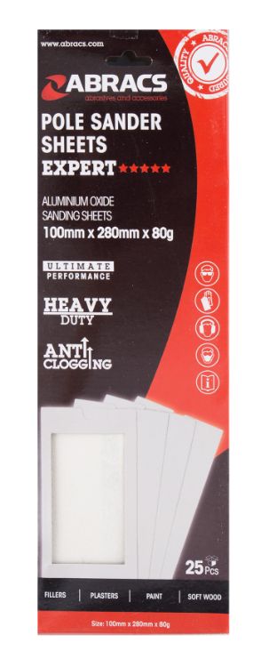 Abracs Pole Sander Sheet 100mm x 280mm x 80Grit - Pack 25