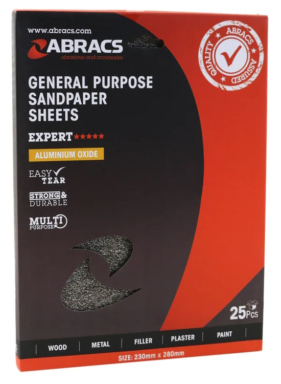 Abracs Sandpaper Sheet 230mm x 280mm x 60Grit - Pack 25