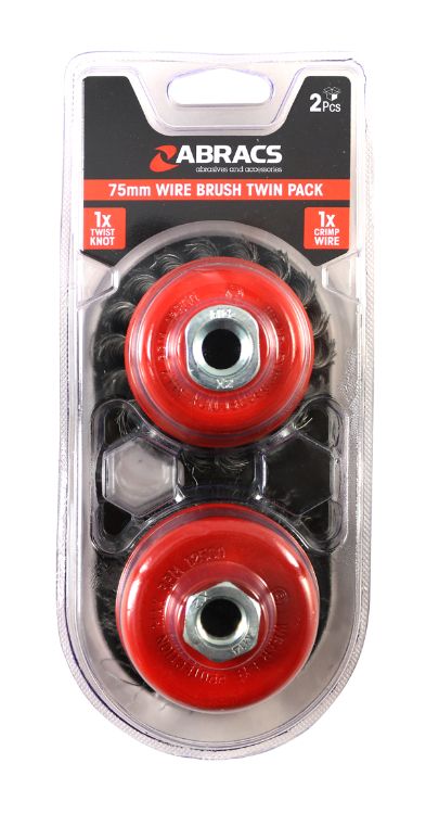 Abracs 70mm x M14T / 75mm x M14C Cup Brush Twin Pack