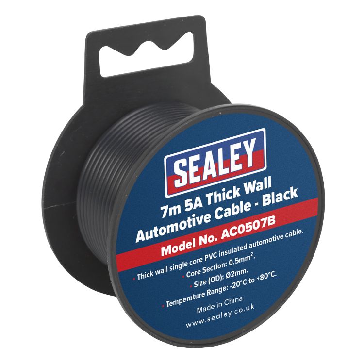 Sealey Automotive Cable Thick Wall 5A - 7M Black