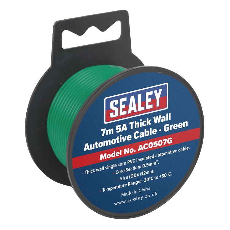 Sealey Automotive Cable Thick Wall 5A - 7M Green