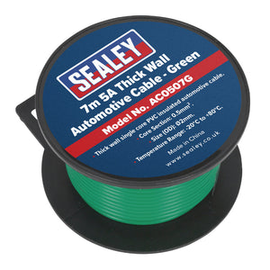 Sealey Automotive Cable Thick Wall 5A - 7M Green