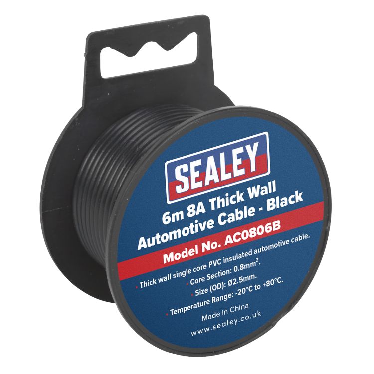 Sealey Automotive Cable Thick Wall 8A - 6M Black