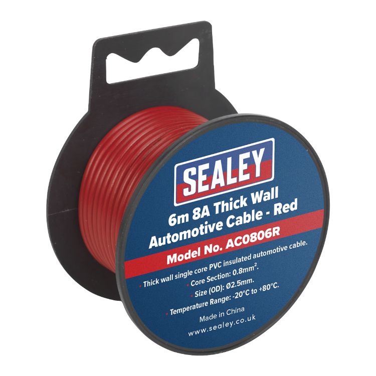 Sealey Automotive Cable Thick Wall 8A - 6M Red
