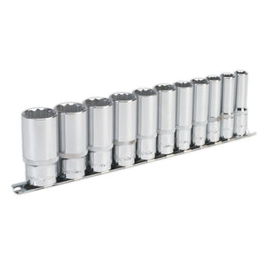 Sealey Socket Set 11pc 3/8" Drive 12pt Deep WallDrive Imperial (Premier)