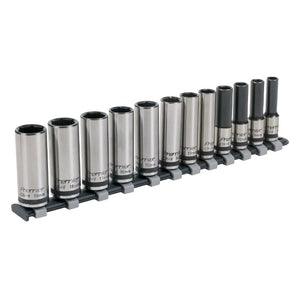 Sealey Socket Set 12pc 3/8" Drive Deep Lock-On 6pt Metric - Black Series (Premier)