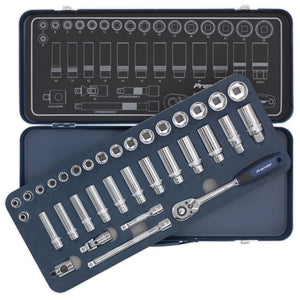 Sealey Socket Set 34pc 3/8" Drive Lock-On 6pt Metric (Premier)