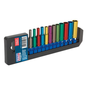 Sealey Multi-Coloured Socket Set 12pc 1/4" Drive Deep WallDrive Metric (Premier)