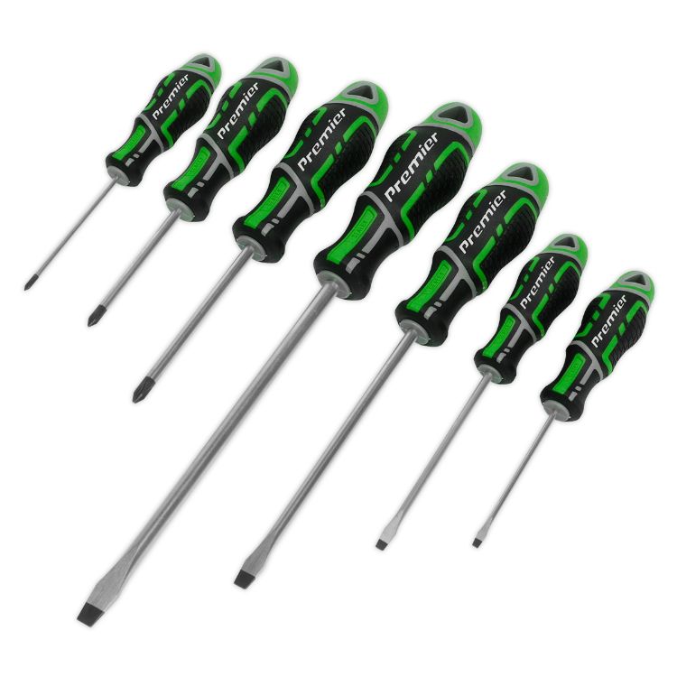 Sealey Screwdriver Set 7pc GripMAX - Slotted/Pozi - Hi-Vis Green (Premier)
