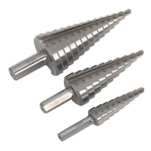 Load image into Gallery viewer, Sealey HSS 4341 Step Drill Bit Set 3pc Double Flute
