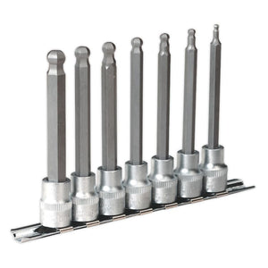 Sealey Ball-End Hex Socket Bit Set 7pc Metric 3/8" Sq Drive 100mm (Premier)