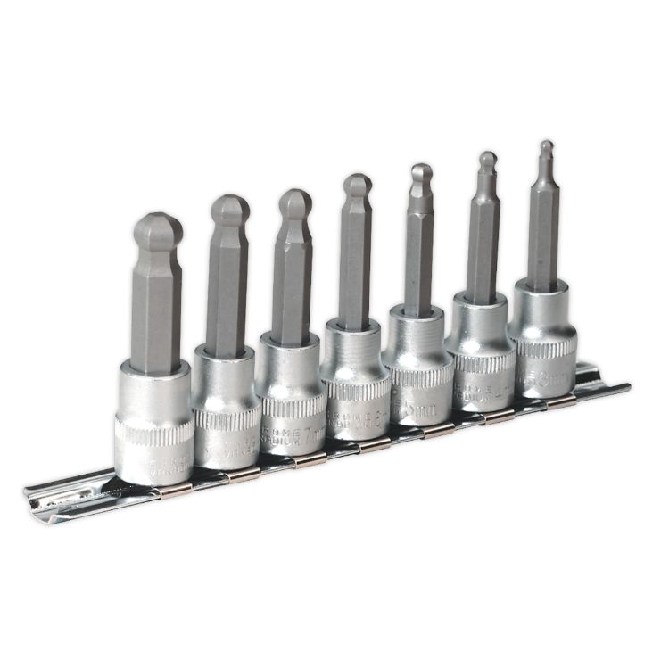 Sealey Ball-End Hex Socket Bit Set 7pc Metric 3/8