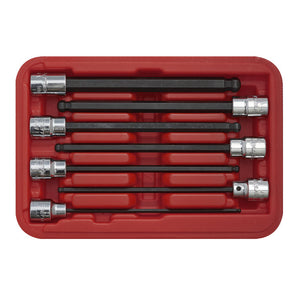 Sealey Ball-End Hex Socket Bit Set 7pc Metric 3/8" Sq Drive 150mm (Premier)