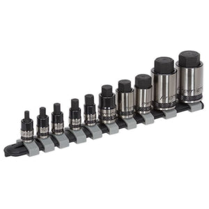 Sealey Hex Socket Bit Set 10pc Stubby 1/4", 3/8" & 1/2" Sq Drive Black Series (Premier)