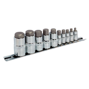 Sealey Hex Socket Bit Set 10pc Stubby 1/4", 3/8" & 1/2" Sq Drive (Premier)