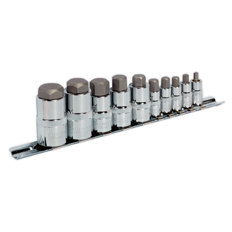 Sealey Hex Socket Bit Set 10pc Stubby 1/4