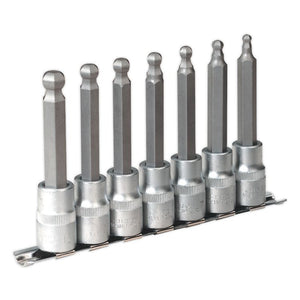 Sealey Ball-End Hex Socket Bit Set 7pc Metric 1/2" Sq Drive 100mm (Premier)