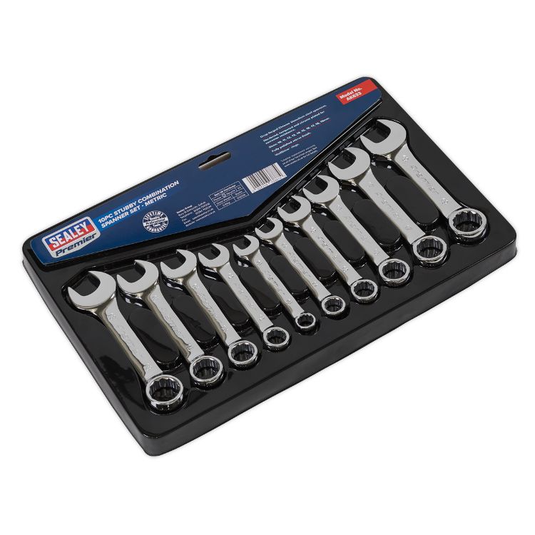 Set of SEALEY stubby spanners in a black tray