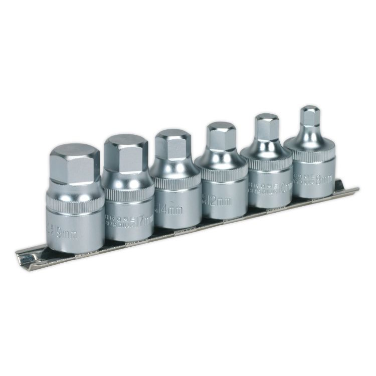 Sealey Hex Socket Bit Set, Rail 6pc Stubby 1/2
