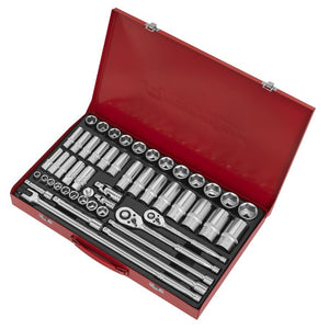 Sealey Socket Set 50pc 3/8" & 1/2" Sq Drive 6pt WallDrive - Metric (Premier)