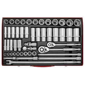 Sealey Socket Set 50pc 3/8" & 1/2" Sq Drive 6pt WallDrive - Metric (Premier)
