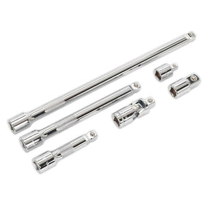 Sealey Wobble/Rigid Extension Bar, Adaptor & Universal Joint Set 6pc 3/8" Drive (Premier)
