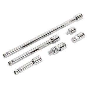 Sealey Wobble/Rigid Extension Bar, Adaptor & Universal Joint Set 6pc 3/8" Sq Drive (Premier)