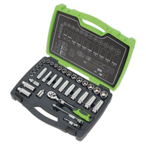 Sealey Socket Set 34pc 3/8" Drive 6pt WallDrive 72-Tooth Metric (Premier)