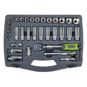 Sealey Socket Set 34pc 3/8" Drive 6pt WallDrive 72-Tooth Metric (Premier)