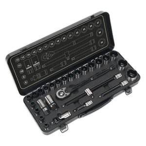 Sealey Socket Set 28pc 1/2" Drive 6pt WallDrive Metric Black Series (Premier)
