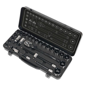 Sealey Socket Set 28pc 1/2" Drive 6pt WallDrive Metric Black Series (Premier)