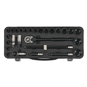 Sealey Socket Set 28pc 1/2" Drive 6pt WallDrive Metric Black Series (Premier)