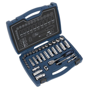 Sealey Socket Set 34pc 3/8" Drive 6pt WallDrive 48-Tooth Metric (Premier)