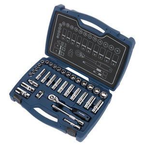 Sealey Socket Set 34pc 3/8" Drive 6pt WallDrive 48-Tooth Metric (Premier)