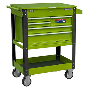 Sealey Heavy-Duty Mobile Tool & Parts Trolley - 5 Drawers & Lockable Top - Hi-Vis Green