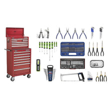 Load image into Gallery viewer, Sealey Topchest &amp; Rollcab Combination 15 Drawer Ball-Bearing Slides - Red &amp; 148pc Tool Kit
