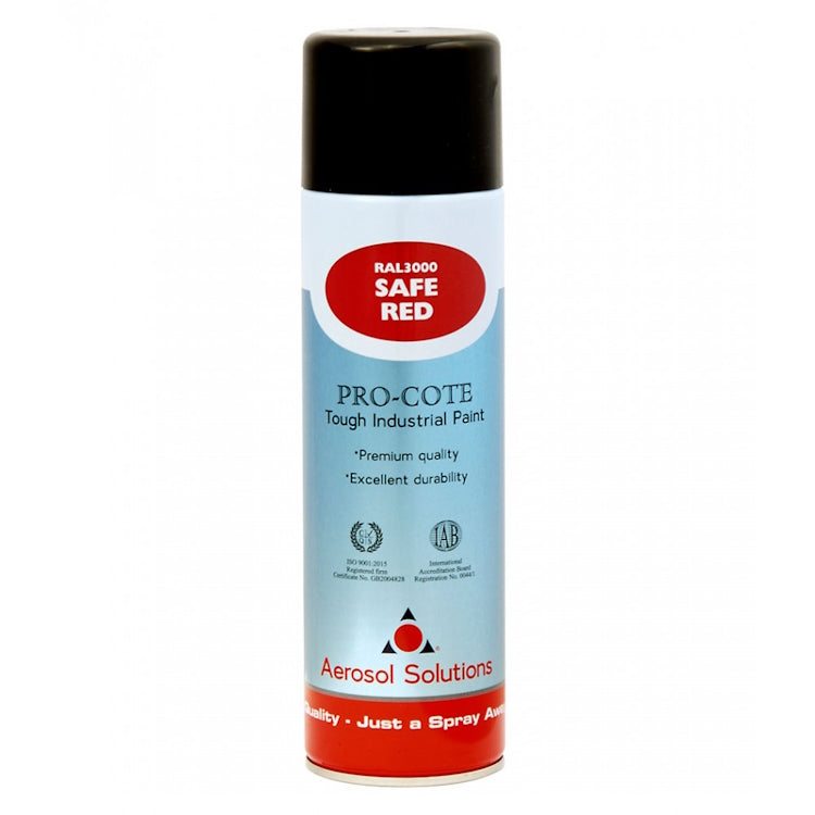 Aerosol Solutions PRO-COTE - Premium Quality Tough Industrial Acrylic Paint - RAL3000 Safe Red 500ml