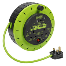 Load image into Gallery viewer, Sealey Cassette Type Cable Reel Green, Thermal Trip 2 x 230V and 2 x USB - 10M
