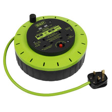 Load image into Gallery viewer, Sealey Cassette Type Cable Reel Green, Thermal Trip 2 x 230V and 2 x USB - 10M
