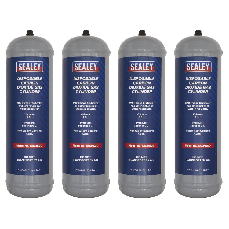 Sealey 1.3kg Disposable Carbon Dioxide Gas Cylinder - Pack of 4