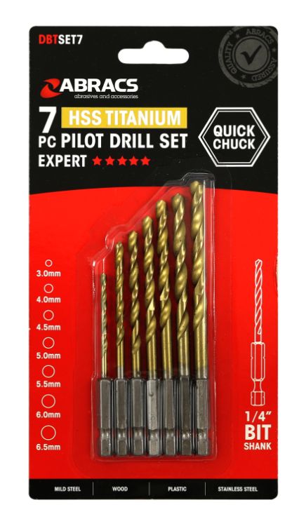Abracs 7pc Quick Chuck Titanium Pilot Drill Set