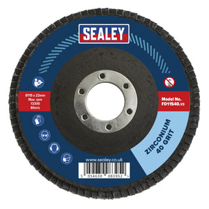 Sealey Flap Disc Zirconium 115mm (4-1/2") - 22mm Bore 40Grit