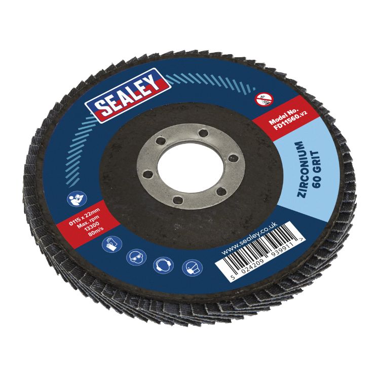 Sealey Flap Disc Zirconium 115mm - 22mm Bore 60Grit