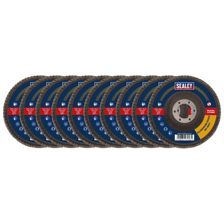 Sealey 80Grit Flap Discs Aluminium Oxide 115mm - 22mm Bore - Pack of 10