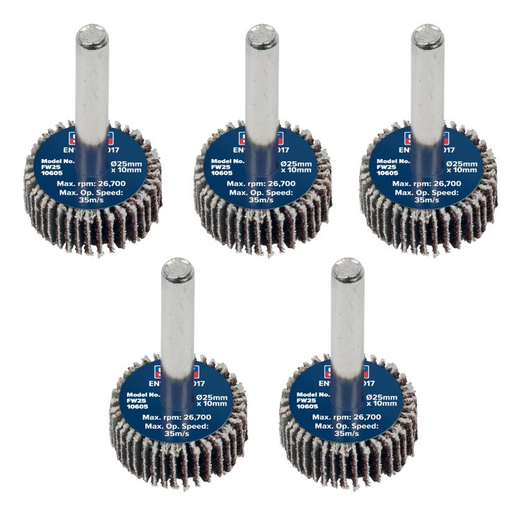 Sealey Flap Wheel 25 x 10mm - 6mm Shaft - 60Grit - Pack of 5