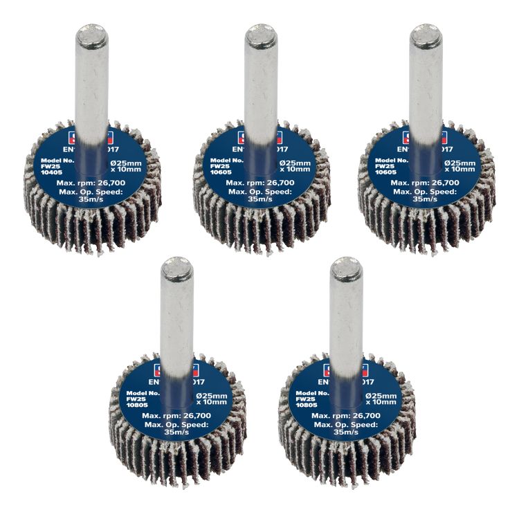 Sealey Flap Wheel 25 x 10mm - 6mm Shaft - Assorted Grit - Pack of 5